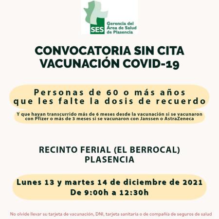Imagen 13 y 14 de Diciembre - Convocatoria vacunación personas de 60 años o más que les falte la dosis de recuerdo