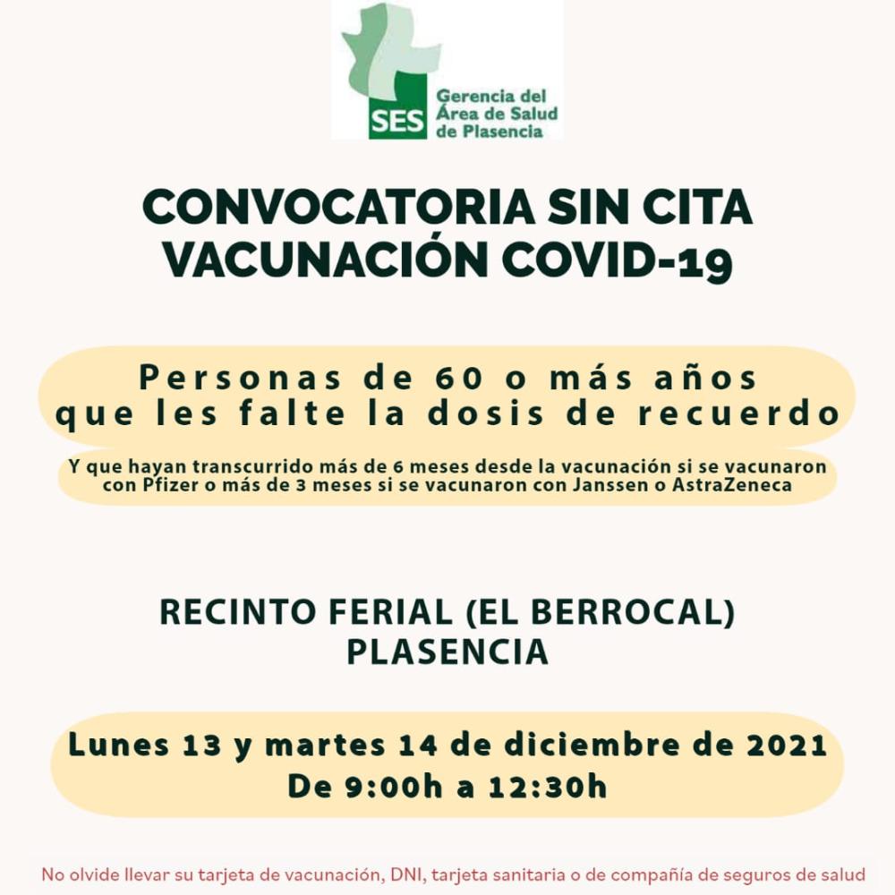Imagen 13 y 14 de Diciembre - Convocatoria vacunación personas de 60 años o más que les falte la dosis de recuerdo