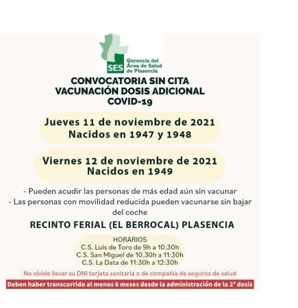 Imagen 11 y 12 de Diciembre - Convocatoria sin cita dosis adicional COVID-19