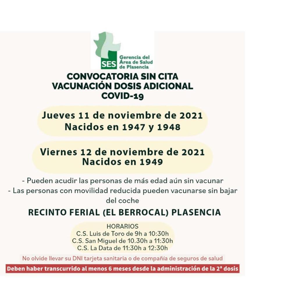 Imagen 11 y 12 de Diciembre - Convocatoria sin cita dosis adicional COVID-19